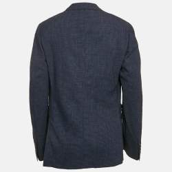 Ermenegildo Zegna Navy Blue Textured Wool Blend Single Breasted Blazer L