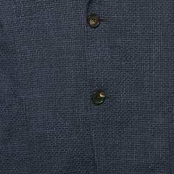 Ermenegildo Zegna Navy Blue Textured Wool Blend Single Breasted Blazer L