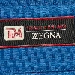 Pre Owned Ermenegildo Zegna Blue Wool Techmerino Crew Neck T-Shirt M