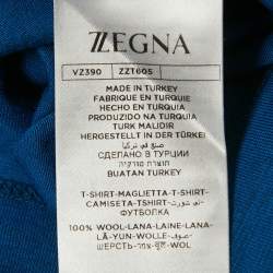 Pre Owned Ermenegildo Zegna Blue Wool Techmerino Crew Neck T-Shirt M