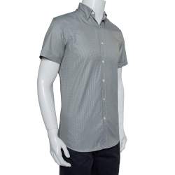 Pre Owned Ermenegildo Zegna Grey Printed Cotton Short Sleeve Shirt S