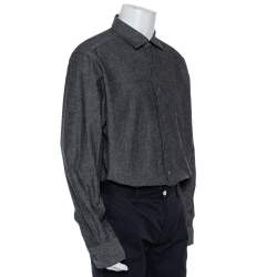 Ermenegildo Zegna Charcoal Grey Cotton & Linen Button Front Shirt XXL