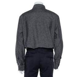 Pre Owned قميص ايرمينجيلدو زينيا كتان وقطن رصاصي داكن أزرار أمامية مقاس كبير جداً جداً (اكس اكس لارج)