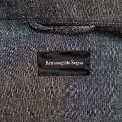 Pre Owned قميص ايرمينجيلدو زينيا كتان وقطن رصاصي داكن أزرار أمامية مقاس كبير جداً جداً (اكس اكس لارج)