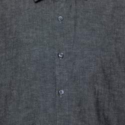 Pre Owned قميص ايرمينجيلدو زينيا كتان وقطن رصاصي داكن أزرار أمامية مقاس كبير جداً جداً (اكس اكس لارج)