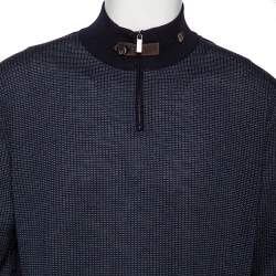 مملوكة مسبقًا كنزة إرمنيجيلدو زينيا هاي بيرفورمانس صوف منقوش أزرق كحلي مقاس كبير جدًا جدًا جدًا - إكس إكس إكس لارج