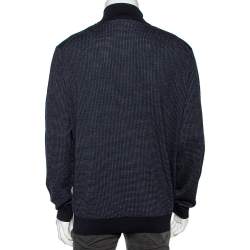 مملوكة مسبقًا كنزة إرمنيجيلدو زينيا هاي بيرفورمانس صوف منقوش أزرق كحلي مقاس كبير جدًا جدًا جدًا - إكس إكس إكس لارج