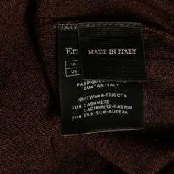 Pre Owned Ermenegildo Zegna Brown Cashmere & Silk Knit V-Neck Sweater 4XL