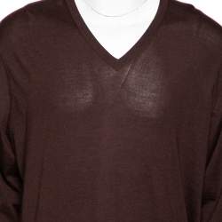 Pre Owned Ermenegildo Zegna Brown Cashmere & Silk Knit V-Neck Sweater 4XL