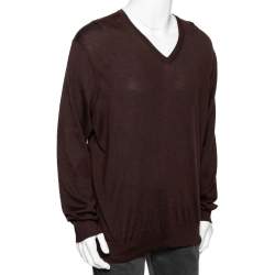 Pre Owned Ermenegildo Zegna Brown Cashmere & Silk Knit V-Neck Sweater 4XL