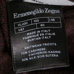 Pre Owned Ermenegildo Zegna Brown Cashmere & Silk Knit V-Neck Sweater 4XL