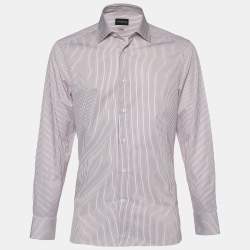 Pre Owned Ermenegildo Zegna Blue and Red Striped Cotton 100Fili Tailored Fit Shirt XL
