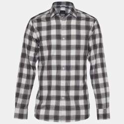 Pre Owned Ermenegildo Zegna Light Grey Plaid Check Cotton Long Sleeve Shirt L