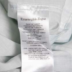 Pre Owned Ermenegildo Zegna Light Blue Checked Linen & Cotton Shirt XL