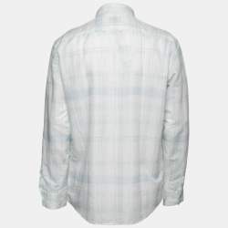 Pre Owned Ermenegildo Zegna Light Blue Checked Linen & Cotton Shirt XL
