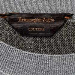 Pre Owned Ermenegildo Zegna Couture Grey Printed Knit Crewneck Sweater L  