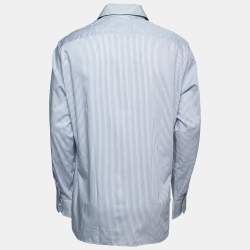 مملوكة مسبقًا Ermenegildo Zegna Blue Striped Cotton Button Front Shirt XL