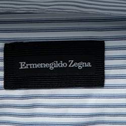 مملوكة مسبقًا Ermenegildo Zegna Blue Striped Cotton Button Front Shirt XL