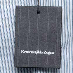 مملوكة مسبقًا Ermenegildo Zegna Blue Striped Cotton Button Front Shirt XL