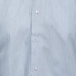 مملوكة مسبقًا Ermenegildo Zegna Blue Striped Cotton Button Front Shirt XL