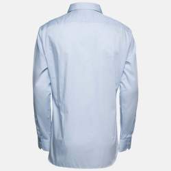 Pre Owned Ermenegildo Zegna Light Blue Striped Cotton Button Front Shirt L