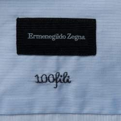 Pre Owned Ermenegildo Zegna Light Blue Striped Cotton Button Front Shirt L