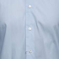 Pre Owned Ermenegildo Zegna Light Blue Striped Cotton Button Front Shirt L