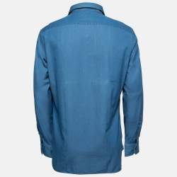 مملوكة مسبقًا Ermenegildo Zegna Blue Chambray Button Front Shirt L    