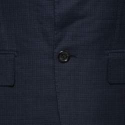 Pre Owned Ermenegildo Zegna Couture Dark Blue Patterned Wool Single-Breasted Blazer S