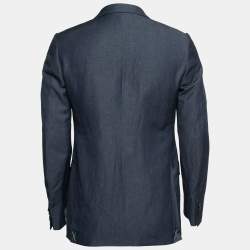 Pre Owned Ermenegildo Zegna Dark Blue Wool & Linen Single-Breasted Blazer M