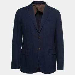 Pre Owned Ermenegildo Zegna Blue Chambray Single-Breasted Blazer L