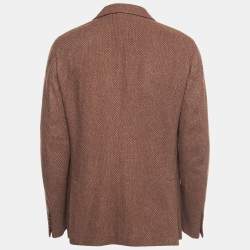 مملوكة مسبقًا Ermenegildo Zegna Brown Patterned Wool Single Breasted Blazer XL