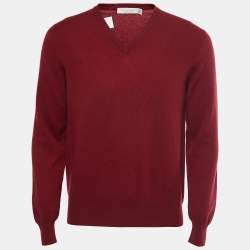 Pre Owned Ermenegildo Zegna Burgundy Cashmere V-Neck Sweater S