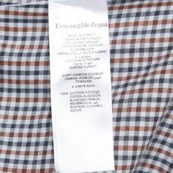 Ermenegildo Zegna Brown Checkered Cotton Button Front Shirt XXXL