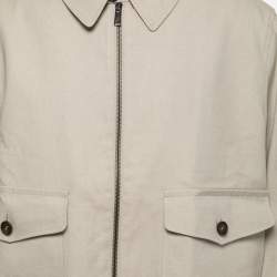 Pre Owned Ermenegildo Zegna Beige Paper Yarn & Cotton Zip Front Jacket 4XL