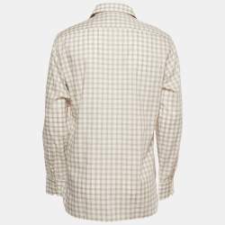Ermenegildo Zegna White Checked Cotton Full Sleeve Shirt XL