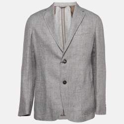 Ermenegildo Zegna Grey Zig Zag Linen Blend Blazer L