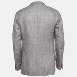 Ermenegildo Zegna Grey Zig Zag Linen Blend Blazer L