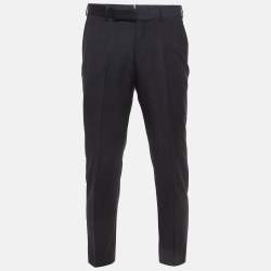 Ermenegildo Zegna Navy Blue Micro Check Wool Formal Trousers M