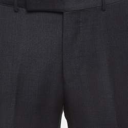 Ermenegildo Zegna Navy Blue Micro Check Wool Formal Trousers M