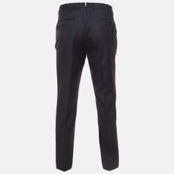 Ermenegildo Zegna Navy Blue Micro Check Wool Formal Trousers M