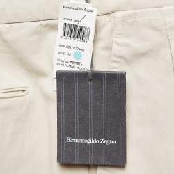 Ermenegildo Zegna Beige Gabardine Pleated Fit Trousers L
