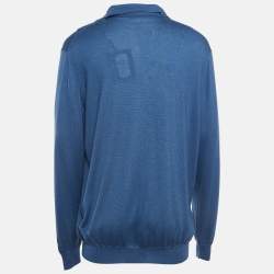 Pre Owned Ermenegildo Zegna Couture Blue Cashmere Knit Polo T-Shirt 3XL