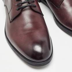 Pre Owned Ermenegildo Zegna Burgundy Leather Lace Up Derby Size 44