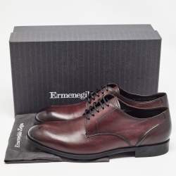 Pre Owned Ermenegildo Zegna Burgundy Leather Lace Up Derby Size 44