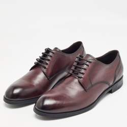 Pre Owned Ermenegildo Zegna Burgundy Leather Lace Up Derby Size 44
