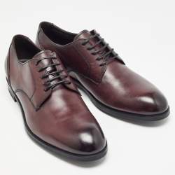 Pre Owned Ermenegildo Zegna Burgundy Leather Lace Up Derby Size 44