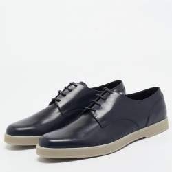 Ermenegildo Zegna Navy Blue Leather Derby Size 43.5