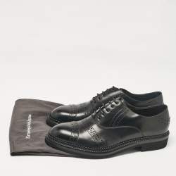 Pre Owned Ermenegildo Zegna Black Leather Lace Up Oxfords Size 44