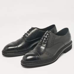 Pre Owned Ermenegildo Zegna Black Leather Lace Up Oxfords Size 44